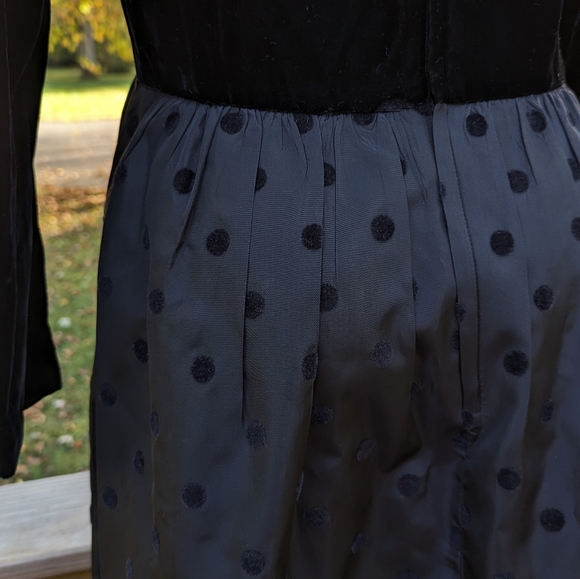 Vintage 80s Lanz Black Velvet Taffeta Polka Dot Dress - Picture 6 of 8